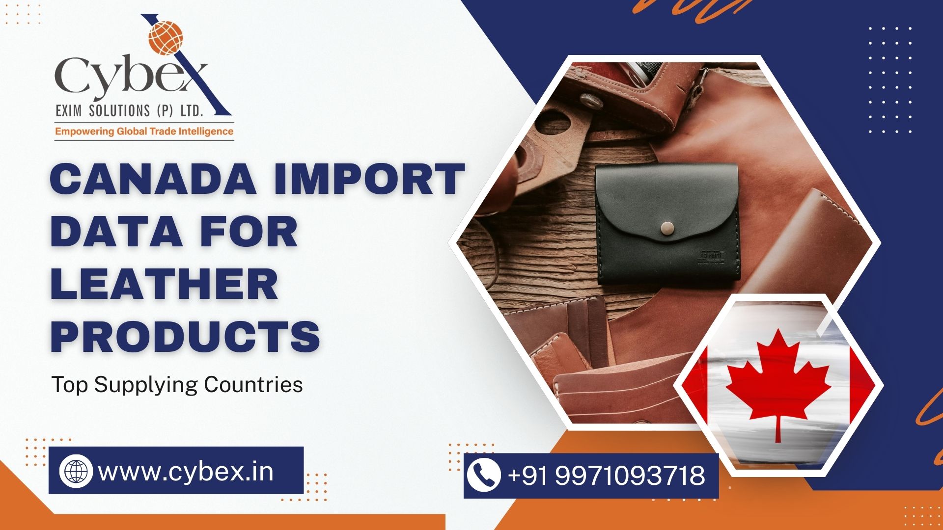 Canada import data for leather products showing wallets, leather accessories, top supplying countries, and Canadian market insights by Cybex Exim Solutions.
